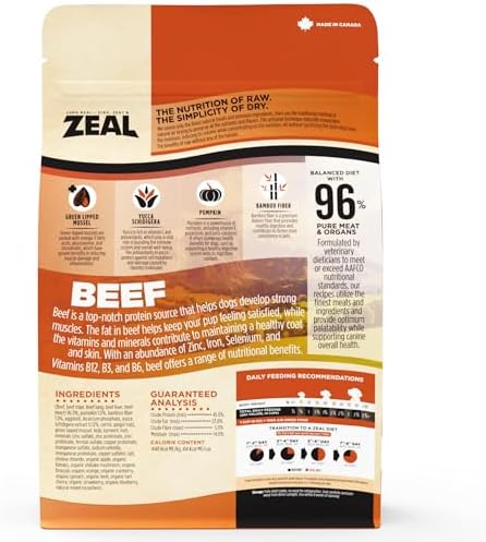ZEAL Canada Air-Dried Beef Recipe for Dogs - High Protein, Natural Superfoods, Nutrient Rich, No Fillers, Grain Free, Complete & Balanced (Beef, 1 lb)
