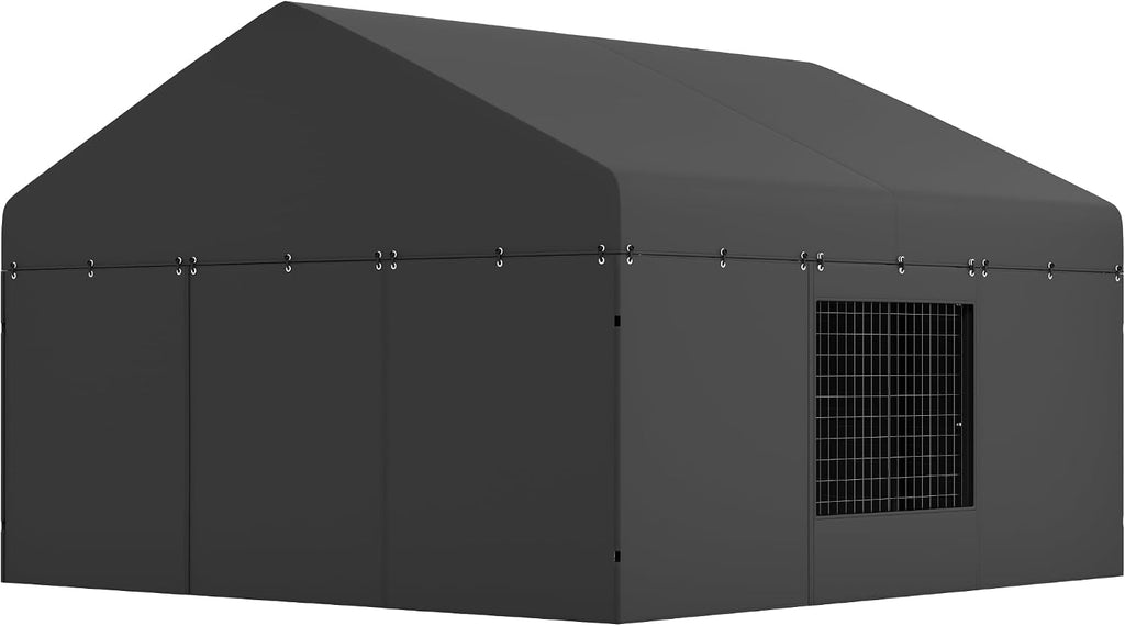 Petony Outdoor Dog Kennel Steel Ideal Dog Fence for Medium/Small Dogs Anti-Rust Coating Cage with Roof All Weather Resistant Dog House with Double Locks