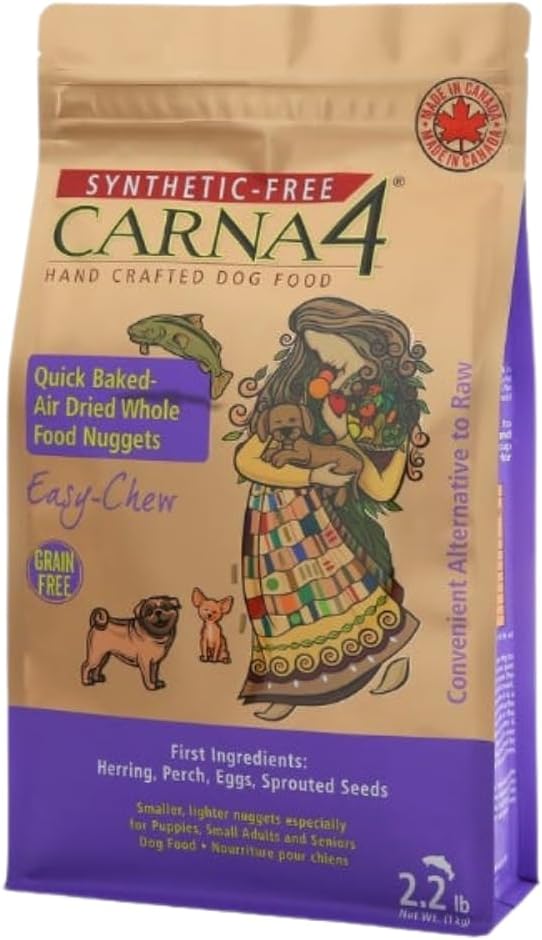 CARNA4 Air Dried Dog Food, Fish Recipe, Grain-Free, 2.2 Pounds | Wild-Caught Salmon, Herring & Sprouted Seeds, Quick-Baked & Never Extruded, Easy-Chew, No Synthetic Vitamins or Minerals