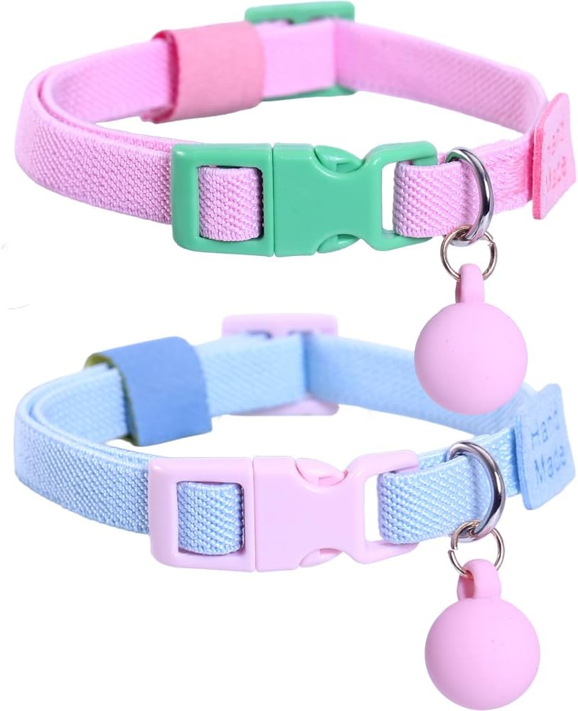 2 Pack Eastic Cat Collar with Solid-color Ball Pendant Accessory Puppy
