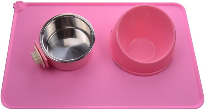 Silicone Cat & Dog Bowl Mat, Non-Slip Pet Feeding Mat - Waterproof Dog & Cat Placemat (21"x14.8", Pink)