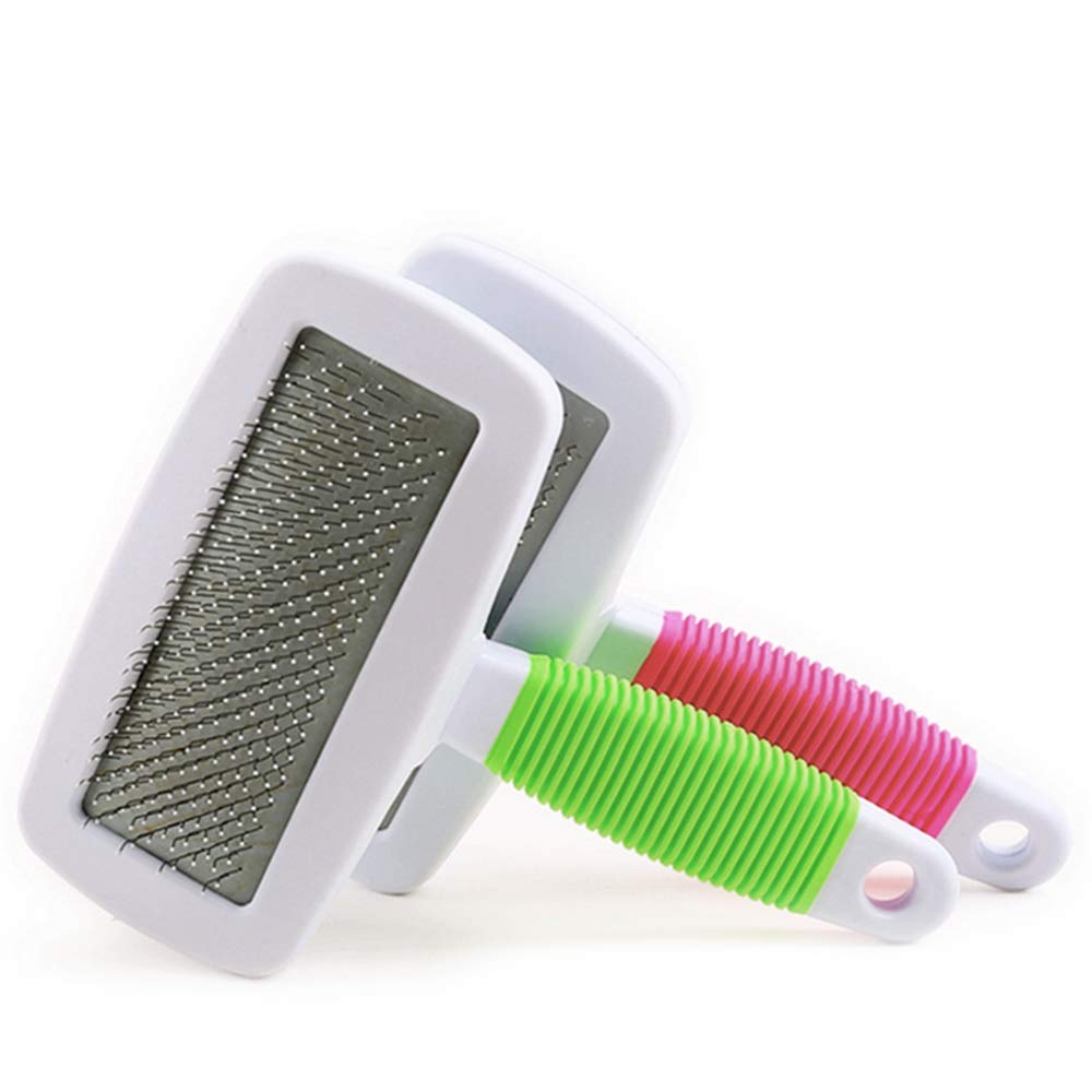 AwakenTime Dog Brush& Cat Brush - Safe Pet Grooming Brush with Rubber Non-Slip Handle for Easy Mats & Tangles Removing - Shedding Tools + Free Comb (Green)