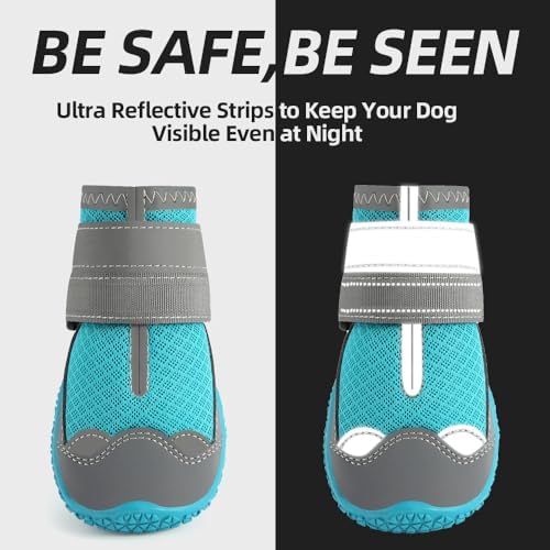 Dog Boots for Large Dogs, Medium Dog Boots & Paw Protectors for Hardwood Floors, Outdoor Dog Booties for Hot Pavement Winter Snow Hiking, Dog Shoes with Reflective Strips
