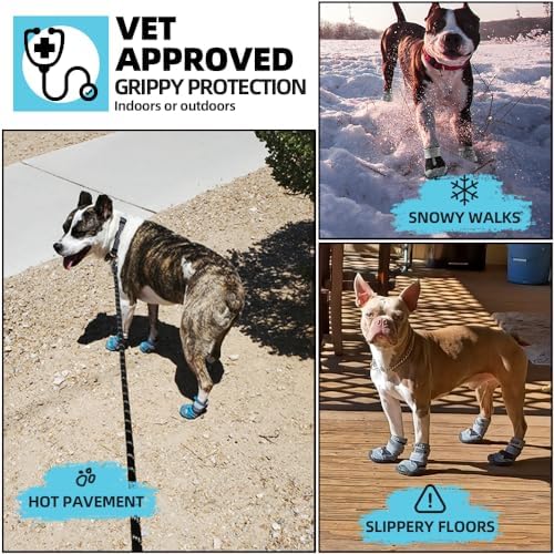 Dog Boots for Large Dogs, Medium Dog Boots & Paw Protectors for Hardwood Floors, Outdoor Dog Booties for Hot Pavement Winter Snow Hiking, Dog Shoes with Reflective Strips