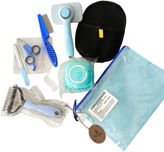 9-in-1 Pet Grooming Kit, Self-Cleaning Slicker Brush, Deshedding Rake, Lint Remover, Nail Clipper & More, Complete Cats & Dog Care Set.