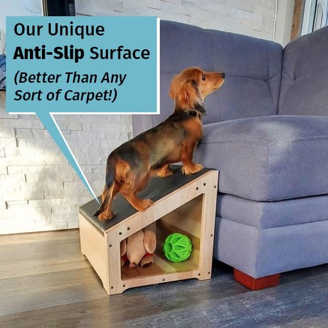 Step-Ramp for Dogs - Solid Hardwood with 3 Finish Options - Dog Ramp & Step Combination with Storage Cubby to Save Space, For Dogs Who Could Use a Helping Step Up - Made in North America