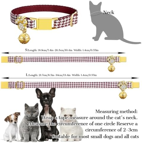 Personalized Breakaway Cat Collars - Magnetic Buckle, Bell - Safety Quick Release, Customized for Girls & Boys Cats - Houndstooth
