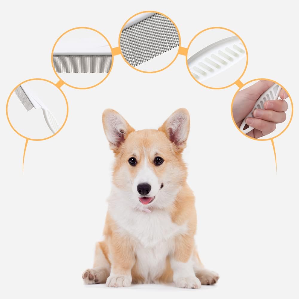 ZiTour Pet Comb, Multifunctional Stainless Steel Grooming Brush, Fine-Tooth Tear Stain Removal Comb for Small Dogs Puppies (Pink)
