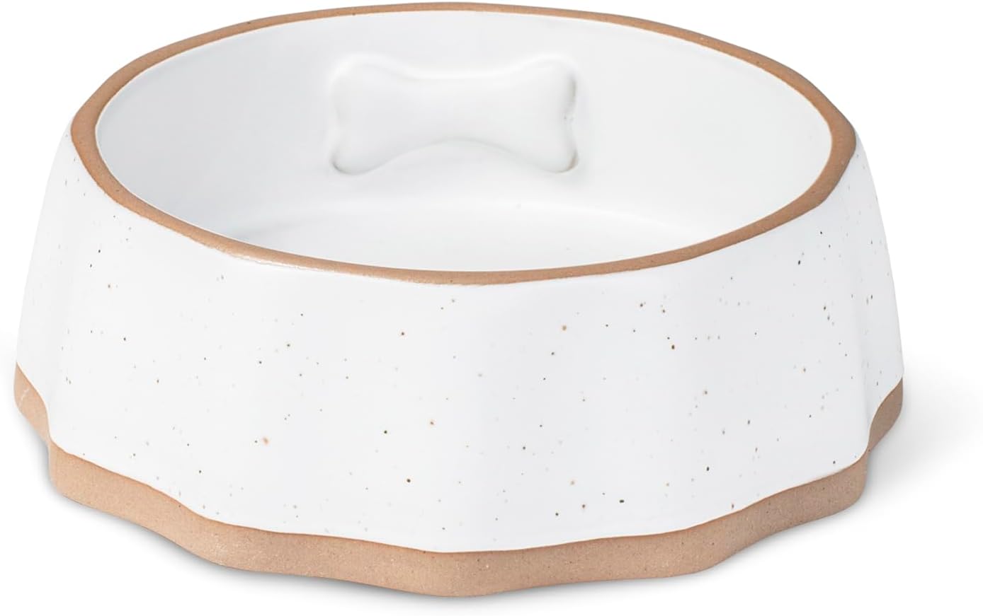 Fringe Studio Speckled Bone Small Sculpted Ceramic Pet Bowl W/Exposed Clay (5.13" Diameter x 1.75" H, Approx 8-10 fl.oz.), PetShop Collection (779SM001)