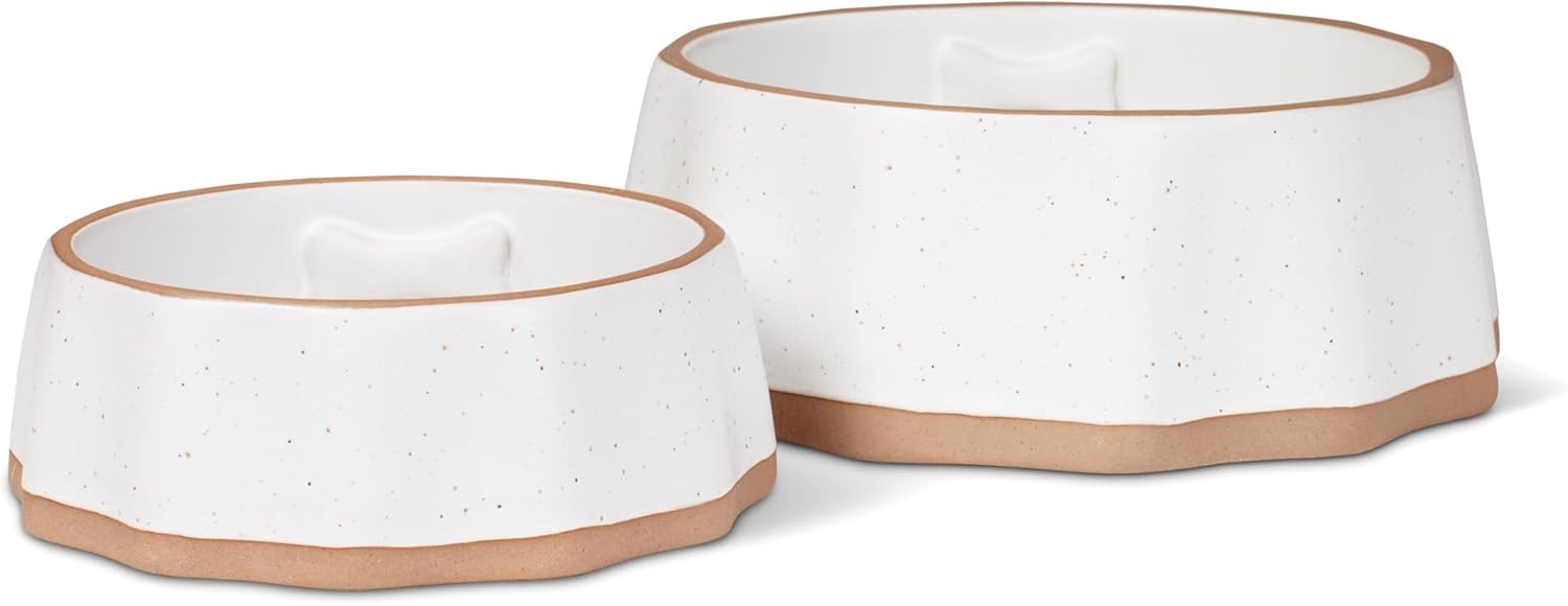 Fringe Studio Speckled Bone Small Sculpted Ceramic Pet Bowl W/Exposed Clay (5.13" Diameter x 1.75" H, Approx 8-10 fl.oz.), PetShop Collection (779SM001)