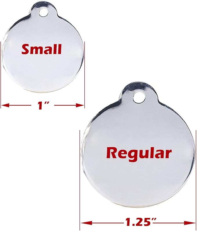 Personalized Dog Tag with 5 Lines of Custom Deep Engraved Durable Stainless Steel Pet ID Name Tag Designer Small Size Round