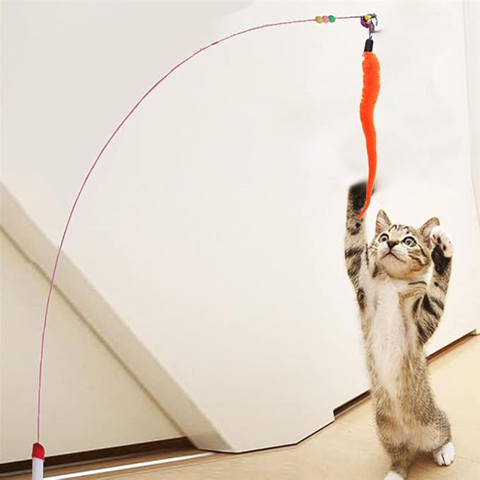 24 PCS Cat Worm Toy Replacement Teaser with Bell Refills Indoor Cat's Interactive Wand and Catch Wand Soft Squiggly Worm Teaser Refills Attachment Interactive Catch Toy Accessories （6 Color）