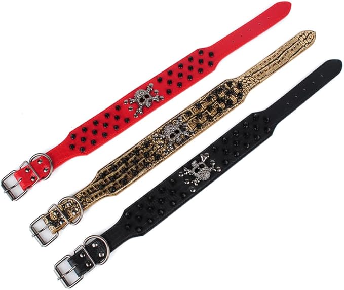 Serijoars Spiked Studded Dog Collar, PU Leather Dog Collar, Adjustable Pet Collars for Medium or Large Breed Pet (L, Red2)