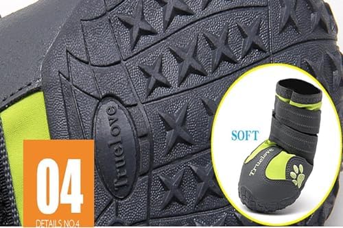 TRUE LOVE Non-Slip Reflective Dog Boots Paw Protect Shoes, Black, 6# | TPR Grooved Sole, Dual Hook&Loop Straps, Reflective Strip, Water Resistant, Breathable Soft Upper, Indoor & Outdoor, TLS3961