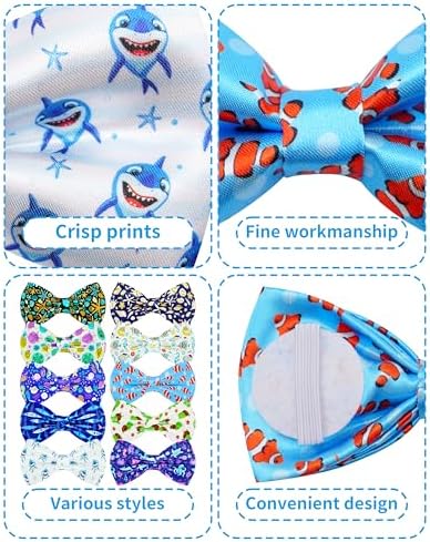 PET SHOW 10 Pack Ocean Animals Dog Bowties for Small Dogs Sliding on Collar | Quality polyester,for medium pets,holiday birthday party grooming accessories