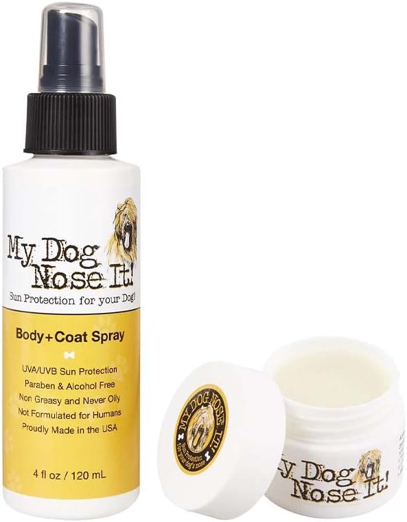 My Dog Nose It! Sun Protection for Dogs - Moisturizing Balm for Dog's Noses and Water Resistant Coat & Body Spray - Protect Your Dog from Harmful UVA/UVB Rays (0.5 oz Balm & 4 oz Spray Bundle)
