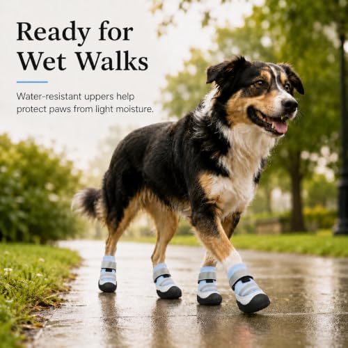 Dog Boots, Waterproof Dog Shoes with Reflective Straps, Rugged Anti-Slip Sole Paw Protectors for Medium Large Dogs, Breathable Pet Booties for Hot Pavement, Snow, Hiking, 4Pcs