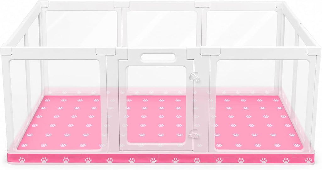Dog Playpen Bottom Pad Fits for 60'' x 40'' Acrylic Puppy Playpen Only Pad | Acrylic Dog Playpen Cover for 60 x 40 Inch 10 Panel, Waterproof Floor Liner, Non Slip Washable Reusable Mat, Pink