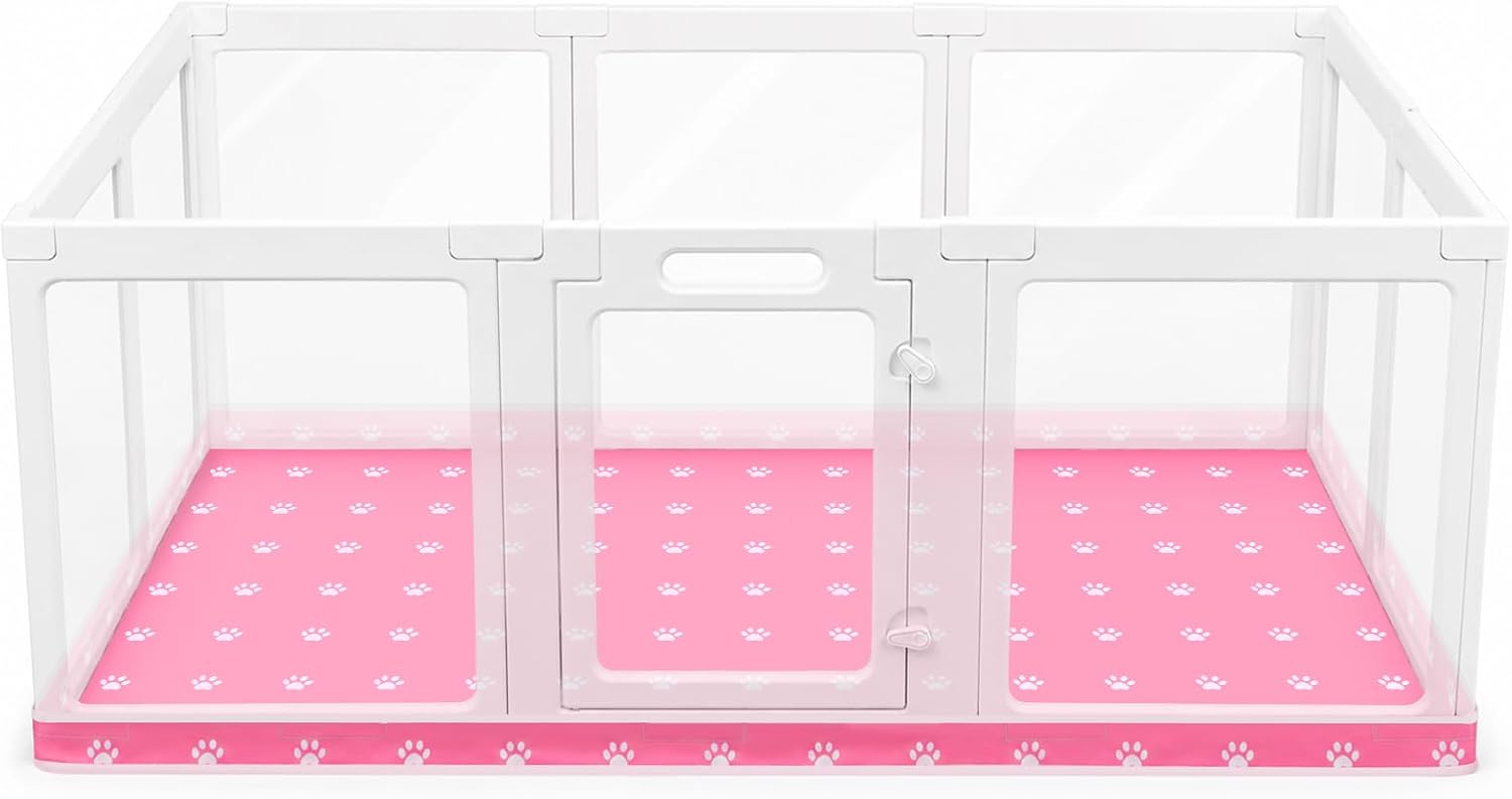 Dog Playpen Bottom Pad Fits for 60'' x 40'' Acrylic Puppy Playpen Only Pad | Acrylic Dog Playpen Cover for 60 x 40 Inch 10 Panel, Waterproof Floor Liner, Non Slip Washable Reusable Mat, Pink