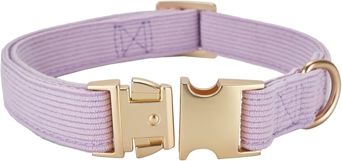 Soft Cotton Dog Collar with Metal Buckle Adjustable Heavy Duty Comfy Corduroy Collars for Small Medium Large Dogs,Lilac,Large