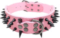 Serijoars Spiked Studded Dog Collar, PU Leather Dog Collar, Adjustable Pet Collars for Medium or Large Breed Pet (XL, Pink3)