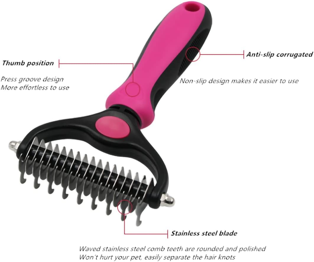 Pet Grooming Brush & Nail Clippers Trimmers - Double Sided Shedding and Dematting Undercoat Rake Comb for Dogs and Cats - Safe Dematting Comb for Easy Mats & Tangles Removing (Pink), Large