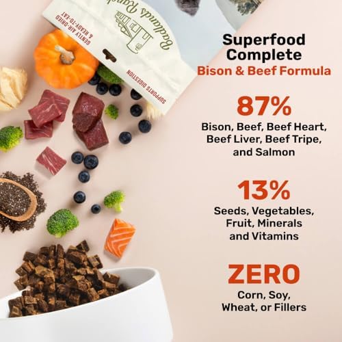 BADLANDS RANCH Superfood Air-Dried Beef & Bison Dog Food, 24 oz | premium quality air-dried beef and bison, no corn, wheat, soy or fillers, kibble alternative
