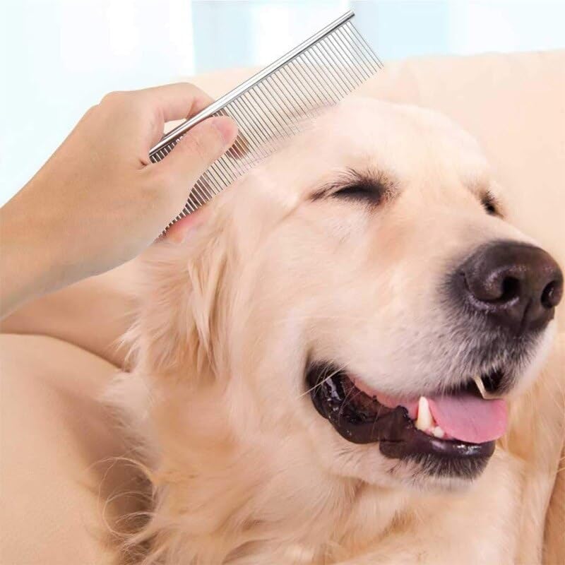 Dog Combs for Grooming, Metal Cat Comb for Long Haired | Removing Tangles and Knots, Professional Grooming Tool for Long Haired Dog, Cat and other pets