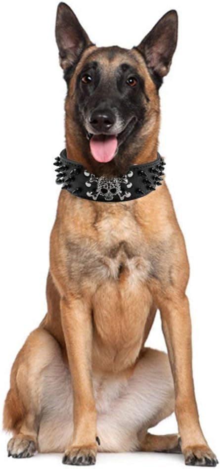 Serijoars Spiked Studded Dog Collar, PU Leather Dog Collar, Adjustable Pet Collars for Medium or Large Breed Pet (M, Leopard2)