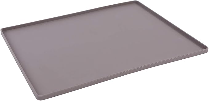 Messy Mutts & Cats Silicone Non-Slip Pet Bowl Mat with Raised Edge | 16” x 12” Dog/Cat Bowl Mat with Spill-Proof Lip | Grey