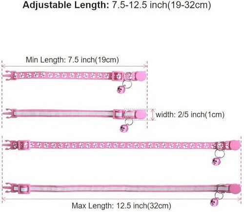 2 Pack Breakaway Cat Collars with Bells, Reflective Design and Claw Print Design, Safety Buckle, Adjustable 7.5-12.5 Inches for Kittens & Cats (Pink)