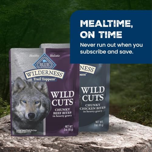 Blue Buffalo Wilderness Trail Toppers Variety Pack Wet Dog Food 3 oz, 12 ct | High Protein, Chicken Bites & Beef Bites (6 of Each), Grain-Free Recipes, Helps Support Daily Hydration