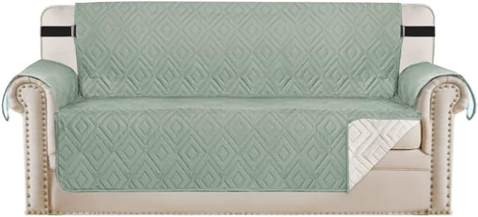 H.VERSAILTEX Reversible Sofa Slipcover Furniture Protector Water Resistant 2 Inch Wide Elastic Strap Sofa Cover Couch Cover Pets Kids Fit Sitting Width Up to 66" (Sofa: 75" x 110", Desert Sage/Beige)