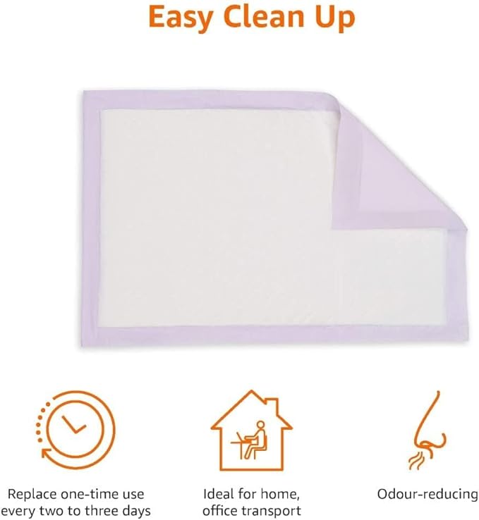Amazon Basics Cat Pee Pads, Super Absorbent, Odor Control, Universal Fit for Litter Box, Disposable, Multi Cat, Unscented, Purple, 40 Count
