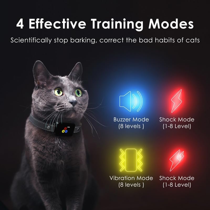 Cat Training Collar Cat Bark Collar with Remote Electric Cats Shock Collar 3300FT IP67 Waterproof 3 Training Modes Beep Vibration Shock Mode Top Meowing Effective for Bad Behavior Carbon Black