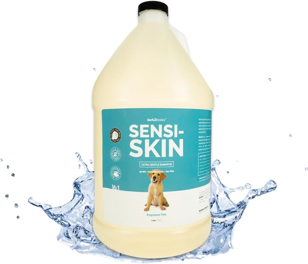 Bark2Basics Sensi-Skin Hypoallergenic Dog Shampoo, 1 Gallon, All Natural Ingredients, Sensitive Skin Pet Shampoo, Gentle, No Fragrance, Non-Irritating, For Dogs with Allergies and Dry, Itchy Skin | 16:1 Concentrate Makes 16 Gallons; Fragrance Free, Tear