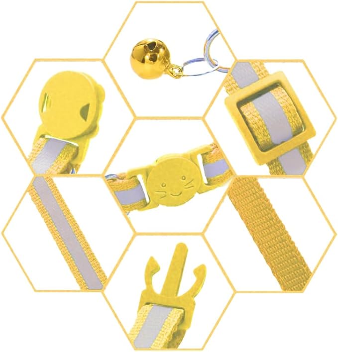 3 Pack Reflective and Breakaway Cat Collars with Bells，Adjustable Kitten Collars from 7.5 to 12.5 Inches, Ideal of Kitten Collar, Suitable for Girls and Boys (Yellow)