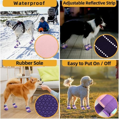 Dog Shoes for Large Dogs Anti-Slip Dog Boots & Paw Protectors for Hot Pavement Waterproof Small Medium Large Dog Booties for Rainy Day Summer Hiking Winter Snowy Day Dog Booties 4PCS