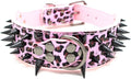 Serijoars Spiked Studded Dog Collar, PU Leather Dog Collar, Adjustable Pet Collars for Medium or Large Breed Pet (M, Leopard3)