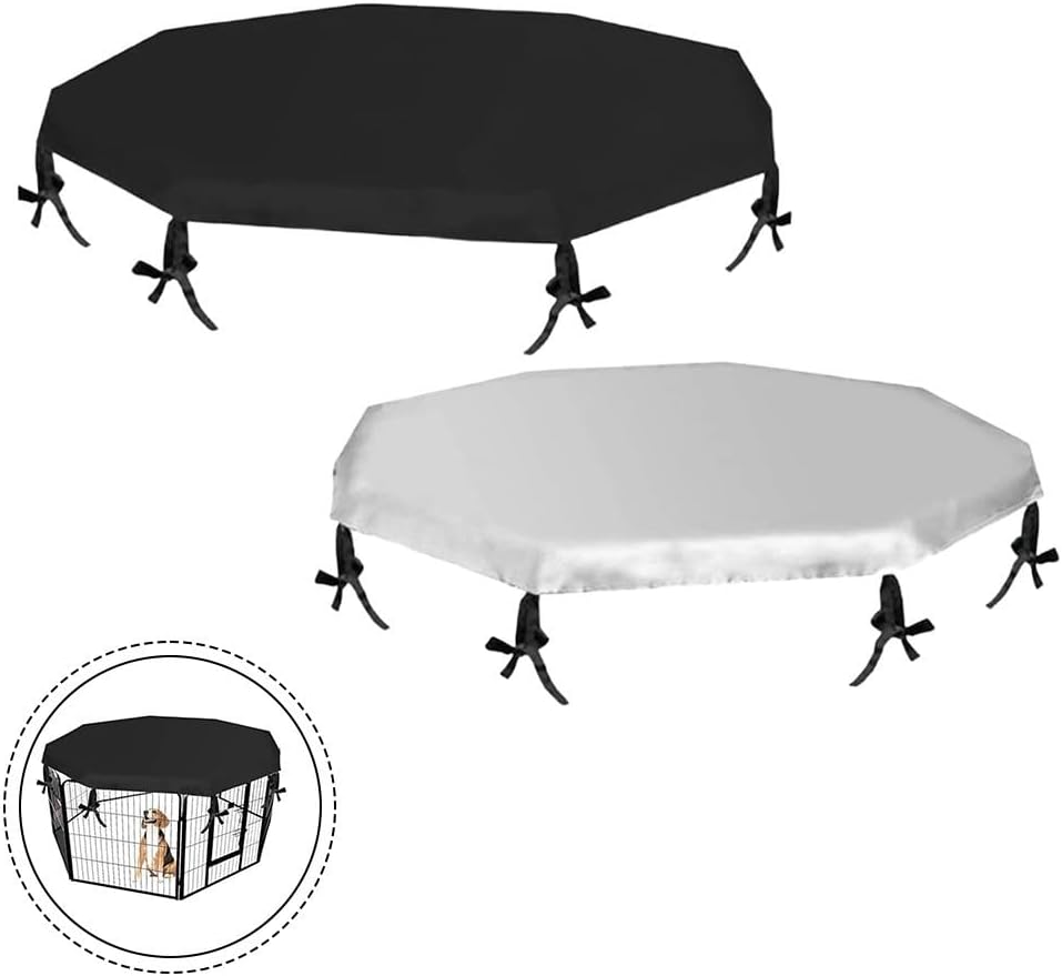 Minhe Octagon Dog Playpen Canopy Cover | Weatherproof Sun & Rain Shade for Pet Cage | Adjustable 65cm Diameter Protective Top for Outdoor Enclosures(Black)
