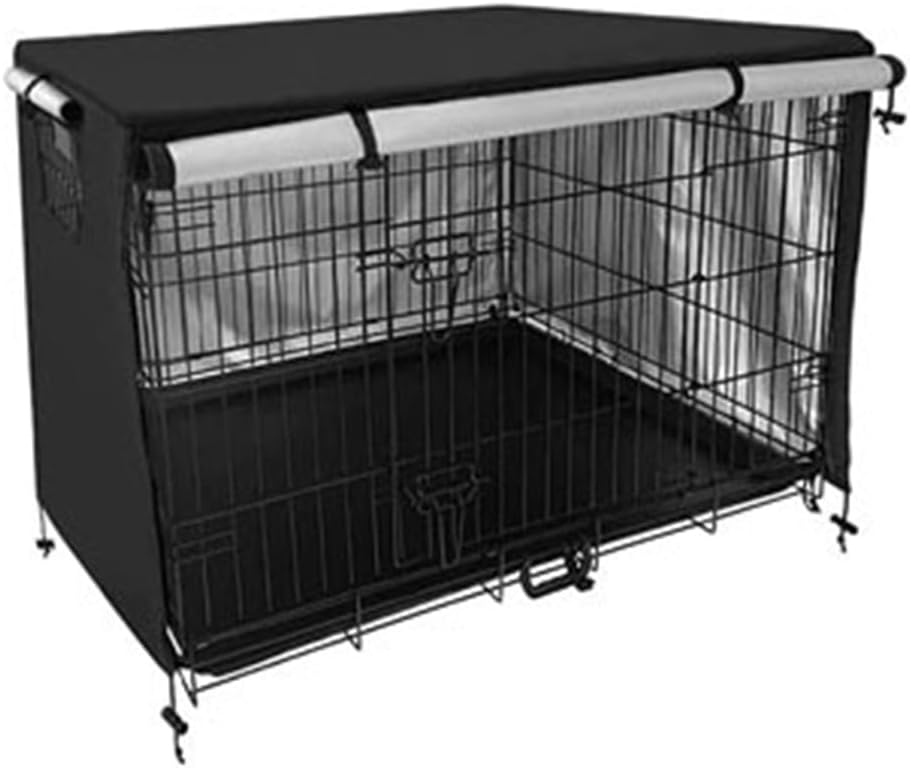 Outdoor Dog Crate Cover, 210D Waterproof Oxford Cloth Kennel Tarp with Roll-Up Door, Breathable Mesh Window for Garden Yard Pet House Protection(gray 79 * 50.8cm)