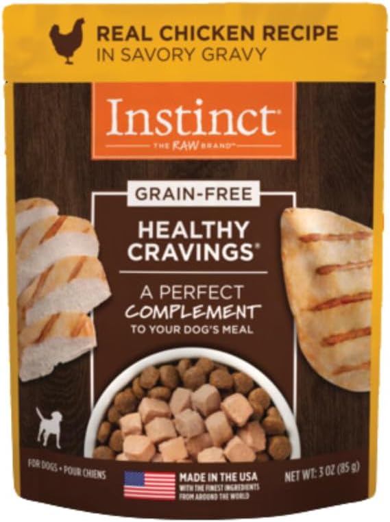 Instinct Healthy Cravings Natural Wet Dog Food Topper, Grain Free Recipe - Real Chicken, 3 oz. Pouches (Pack of 24)