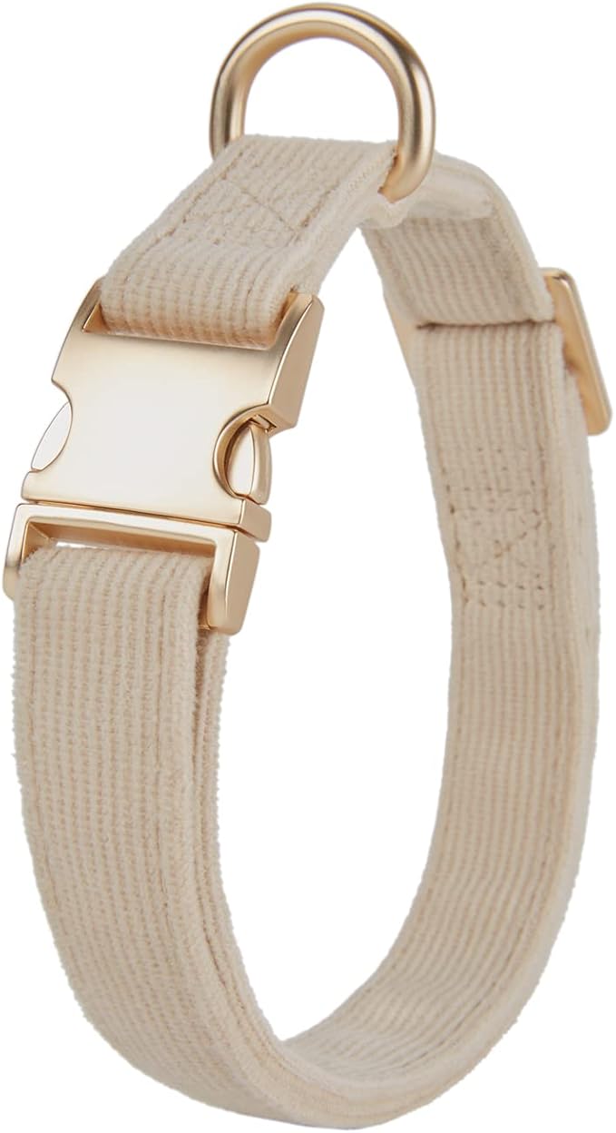 Soft Cotton Dog Collar with Metal Buckle Adjustable Heavy Duty Comfy Corduroy Collars for Small Medium Large Dogs,White,Large