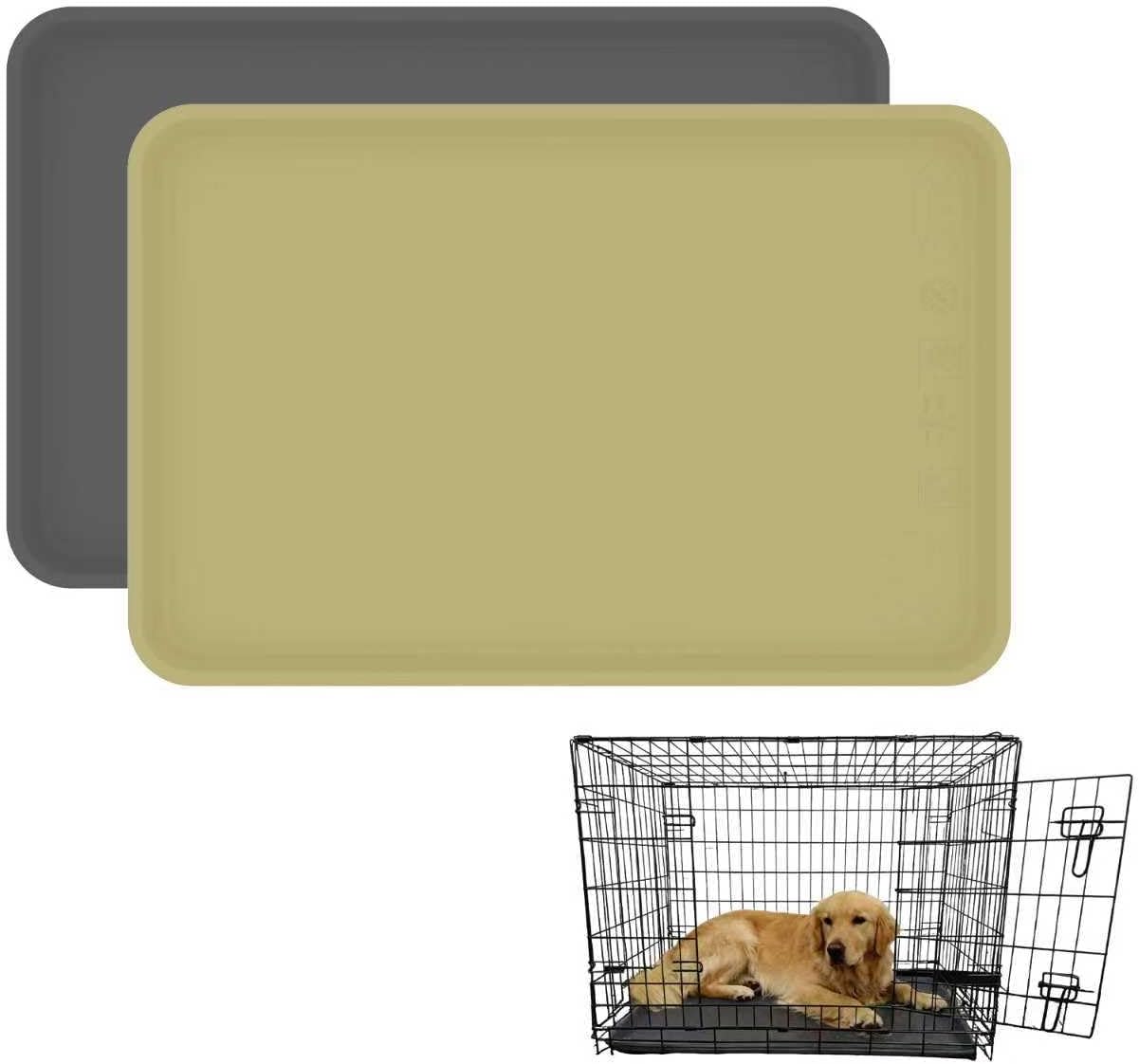2-Pack 22.8 × 34.6 Inch Silicone Dog Crate Tray - Heavy Duty Replacement Pan & Non-Slip Liner for Large Crates, Durable Washable Bottom Trays, Odor Resistant (Dark Gray&Cream)
