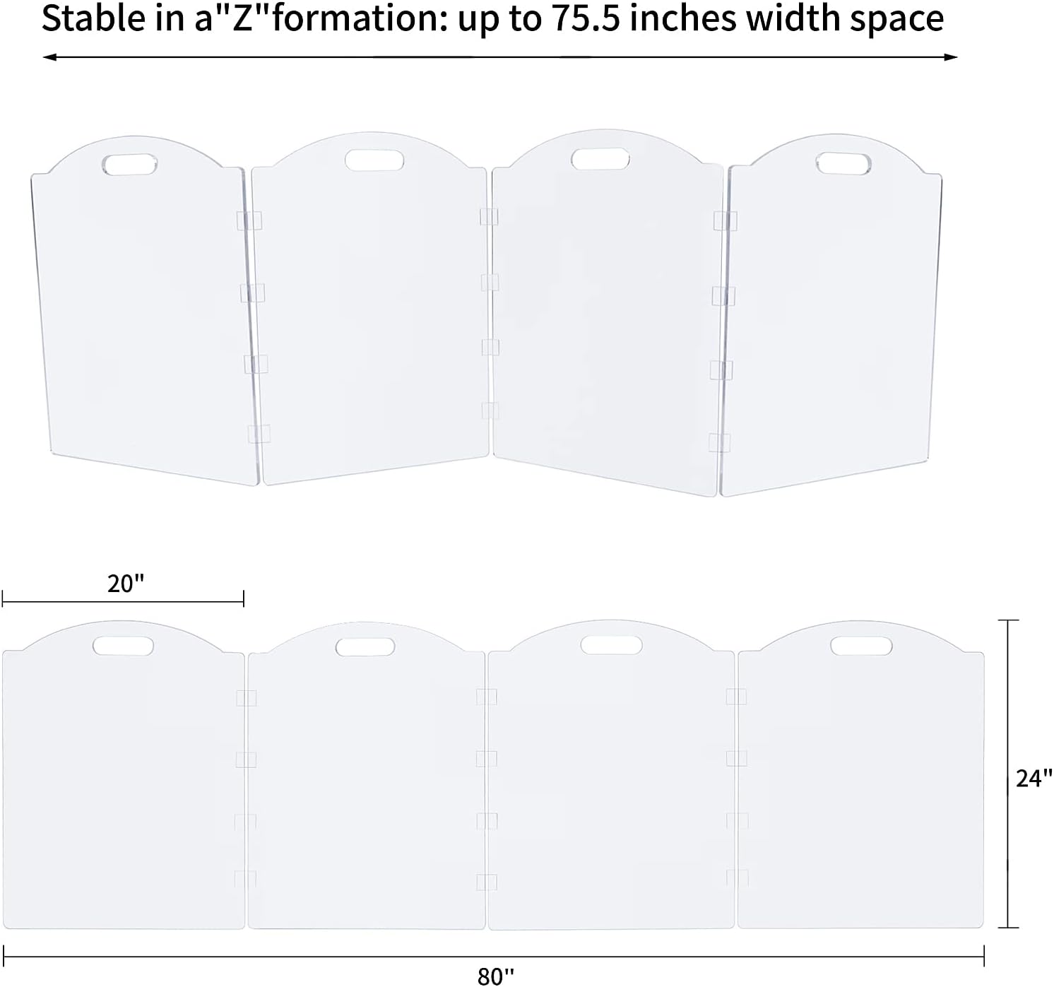 Clear Acrylic Freestanding Dog Gates for the House – Folding 4-Panel Pet Gates for Doorways, Stairs, and Rooms, Transparent Indoor Barrier for Dogs, Puppies, and Cats