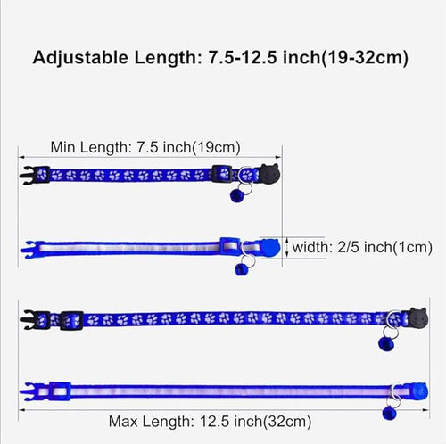 2 Pack Breakaway Cat Collars with Bells, Reflective Design and Claw Print Design, Safety Buckle Kitten Collars Adjustable from 7.5 to 12.5 Inches (Navy Blue)
