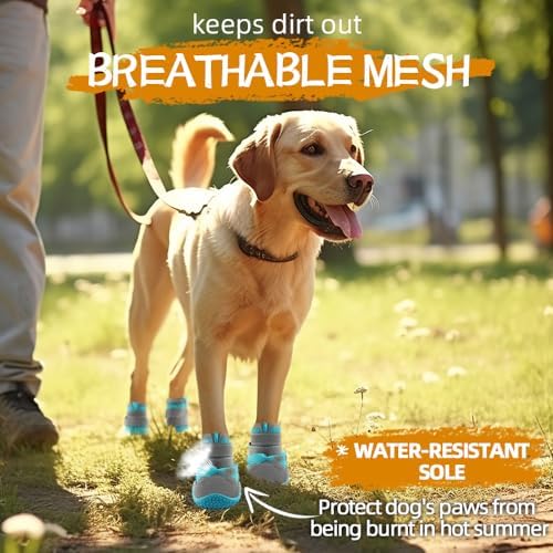 Dog Boots for Large Dogs, Medium Dog Boots & Paw Protectors for Hardwood Floors, Outdoor Dog Booties for Hot Pavement Winter Snow Hiking, Dog Shoes with Reflective Strips
