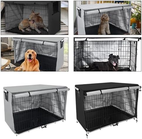 Outdoor Dog Crate Cover, 210D Waterproof Oxford Cloth Kennel Tarp with Roll-Up Door, Breathable Mesh Window for Garden Yard Pet House Protection(gray 79 * 50.8cm)
