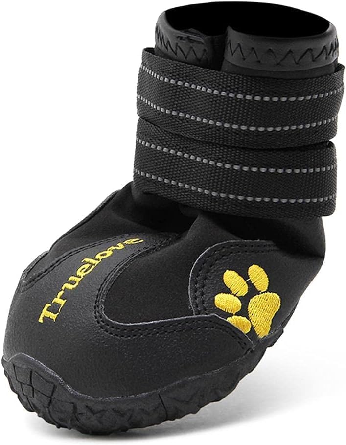 TRUE LOVE Non-Slip Reflective Dog Boots Paw Protect Shoes, Black, 6# | TPR Grooved Sole, Dual Hook&Loop Straps, Reflective Strip, Water Resistant, Breathable Soft Upper, Indoor & Outdoor, TLS3961