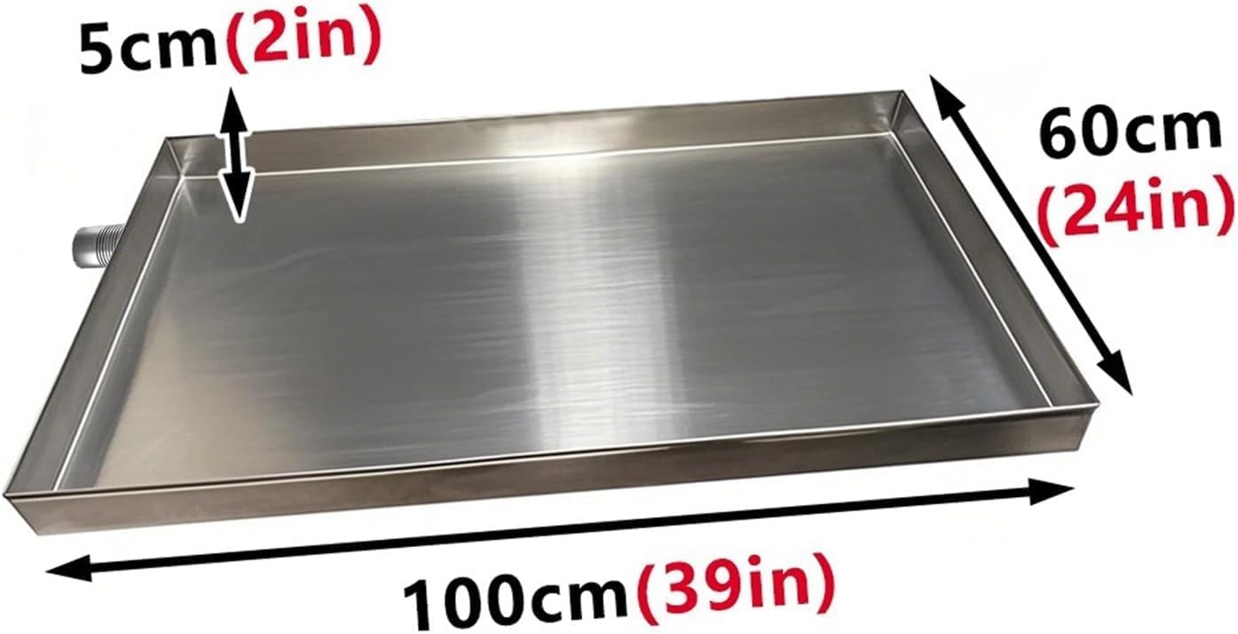 Heavy Duty 304 Stainless Steel Drain Pan - Galvanized Replacement Tray with 2m Tube, 120x70cm (47x28in) for Maximum Protection in Washing & Cleaning 60x100cm (24x39in)